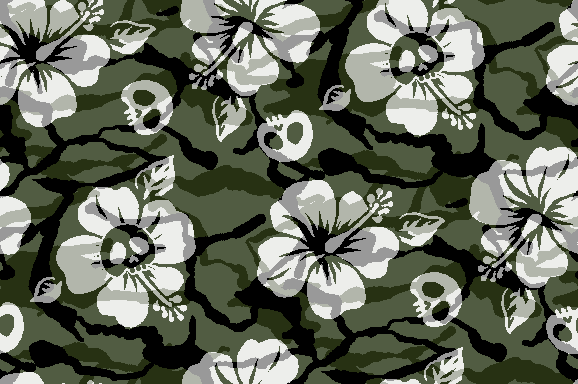 Camouflage & hibiscus & skulls clip art