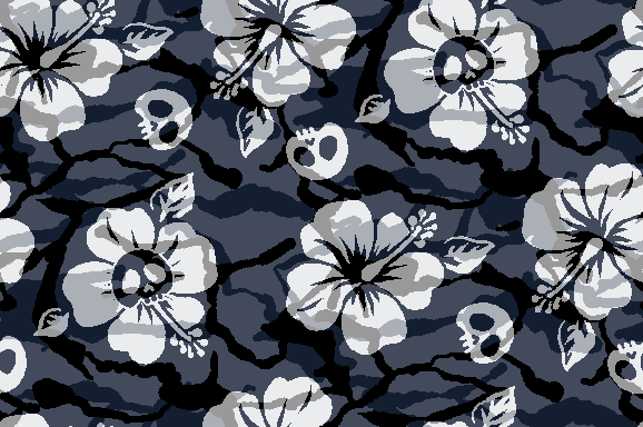 Camouflage & hibiscus & skulls image