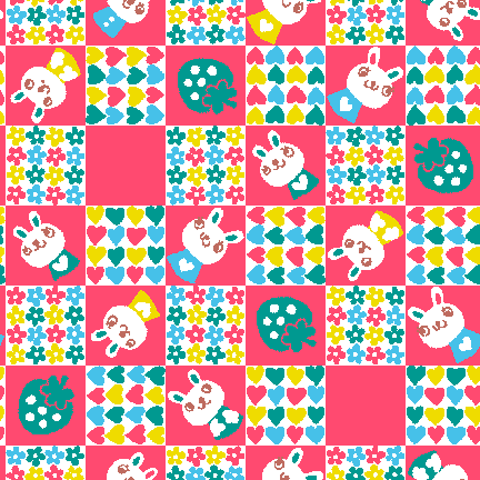 Check Pattern with rabbit and Strawberry image